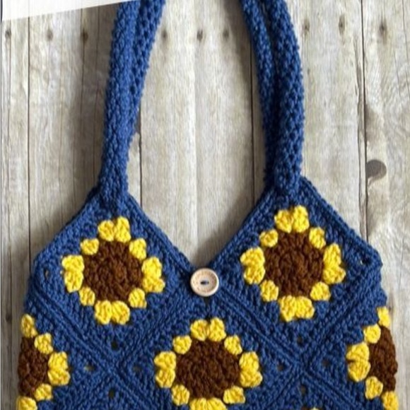 Hand Crafted Handbags - Sunflower Granny Square Lined Crochet Hand Crafted Bag